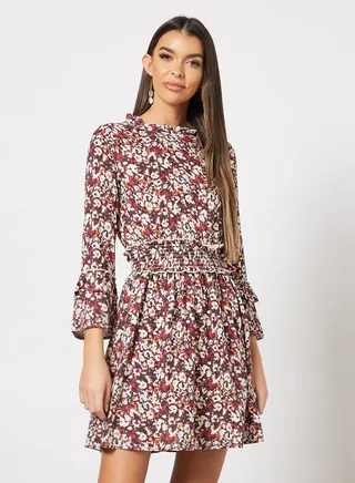 Women's Casual Stylish Mini Skirt Full Sleeves With Frills Multi 
