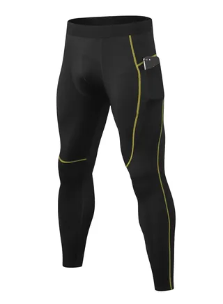 Men Quick Dry Breathable Elastic Running Trousers Black/Yellow 