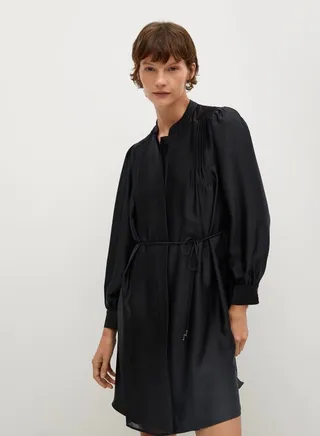 Drawstring Waist Detail Mini Dress Black 