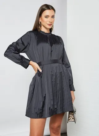 Pleated Mini Dress Black 