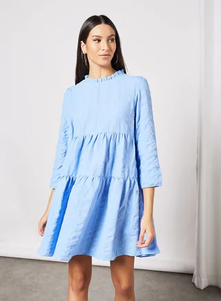 Tiered Mini Dress Light Blue 