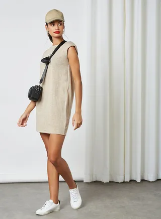 Padded Shoulder T-Shirt Dress Bark 