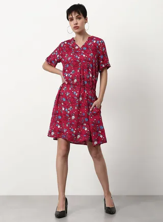 Floral Printed Regular Fit Mini Dress Multicolour 