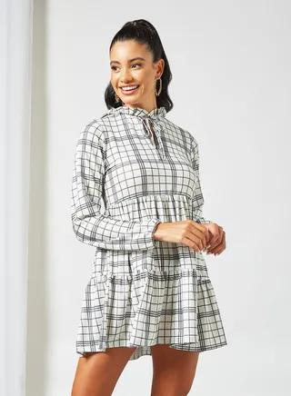 Grid Print Mini Dress Multicolour 