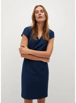 Seam Detail V-Neck Mini Dress Navy Blue 