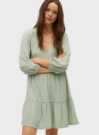 V-Neck Tiered Hem Dress 
