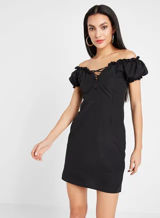 Solid Bardot Dress Black 