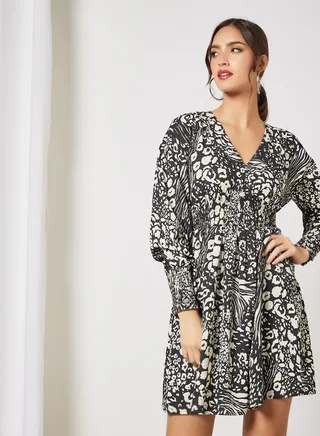 Printed Mini Dress Black 