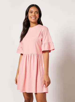 Flared Sleeve Dress Pink 