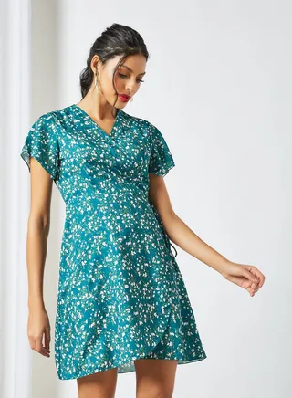 Floral Print Midi Dress Blue 