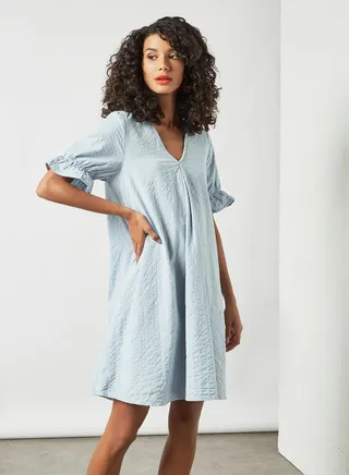 V-Neck Mini Dress Blue 