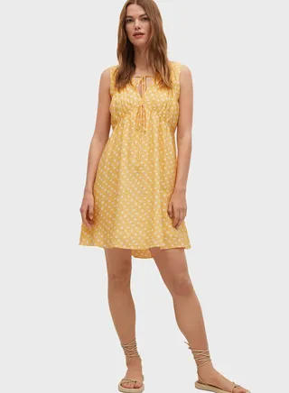 Tie Neck Pleated Dress 