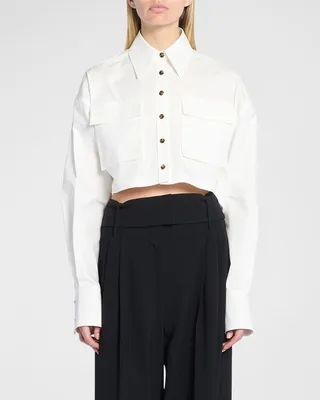 Eco Poplin Cropped Button-Front Shirt