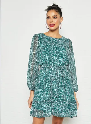 Contrast Print Mini Dress Blue 
