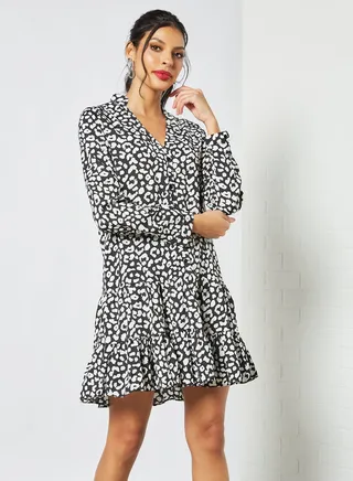 Contrast Leopard Print Dress Black/White 