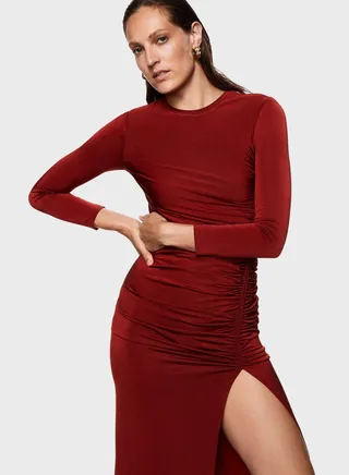 Slit Detail Ruched Dress 