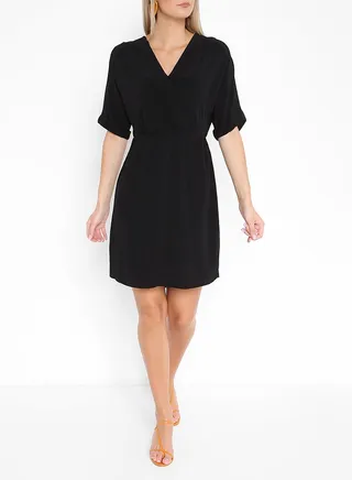 V-Neck Mini Dress Black 