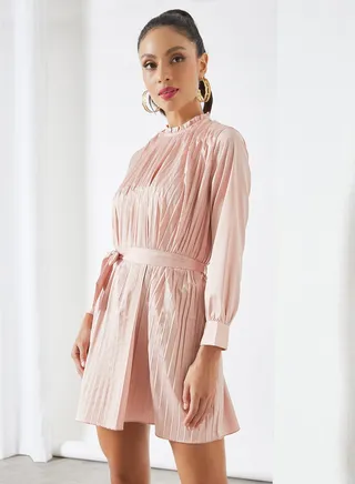 Pleated Mini Dress Pink 