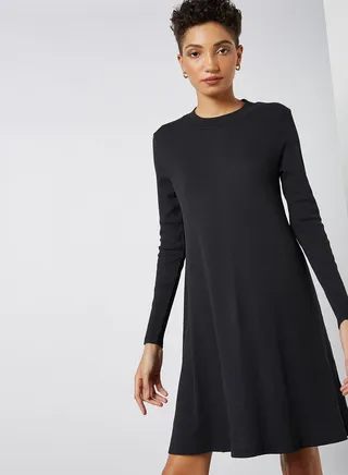 Solid Pattern Casual Mini Dress Black 