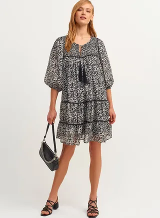 Plain Detailed Dress Black Comb 