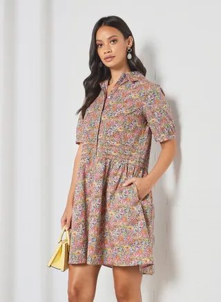 Floral Print Shirt Dress Multicolour 