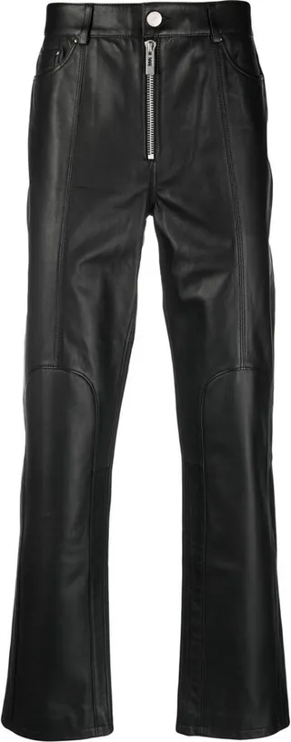 Calf-Leather Straight-Leg Trousers
