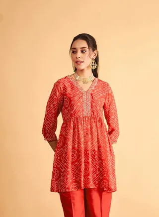 Embroidered Bandhej Wrap Peplum Top 