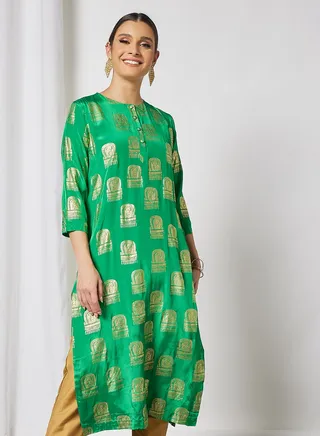 Comb Print Kurta Green 