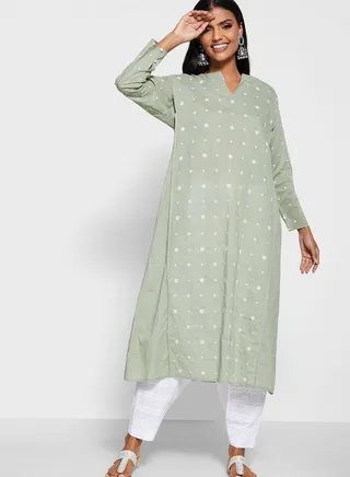 Cotton Embroidered Long Kurta 