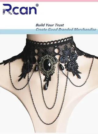 Ladies Elegant Princess Punk Style Necklace Vintage Court Lolita Jewelry Pendant Lace Choker Statement Tassel Clavicle Chain Adjustable Choker for Women 