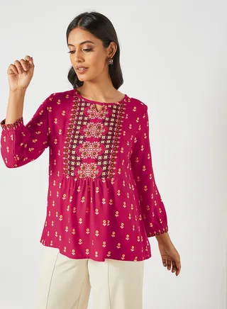 Floral Print Top Hot Pink 