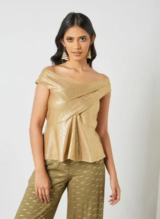 Bardot Peplum Top Beige 