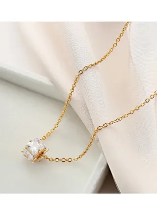 Stainless Steel Gold Plated Cubic Zirconia Necklace 