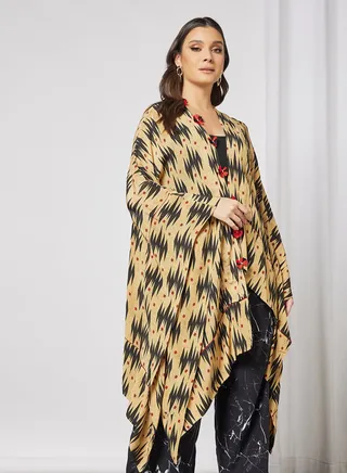 Ikat Print Ethnic Jacket Beige 