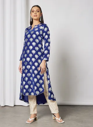 Floral Print Kurta Blue 