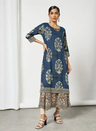 Trendy Elegant Printed Kurta Blue 