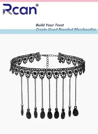 Ladies Elegant Princess Punk Style Necklace Vintage Court Lolita Jewelry Pendant Lace Choker Statement Tassel Clavicle Chain Adjustable Choker for Women 