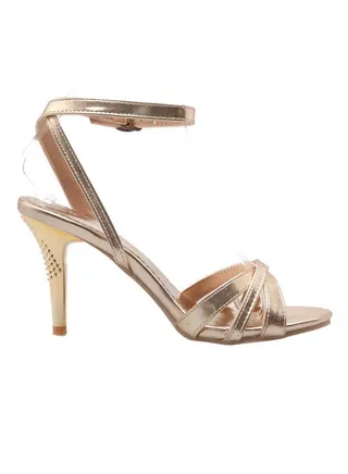 Leather Buckle Closure Sandals Gold 
