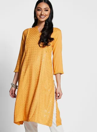 Embroidered Crew Neck Kurti 