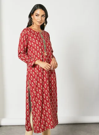 Trendy Round Neck Elegant Kurta Multicolour 