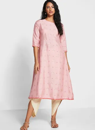 A Line Festive Kurta With Floral Print 