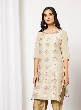 Chanderi Jacquard Kurta Ivory 