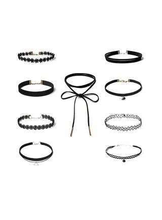 9-Piece Retro Style All Match Multielement Lace Chokers Necklace Set 