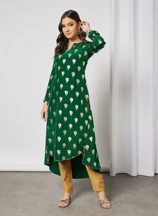 Floral Print Kurta Green 