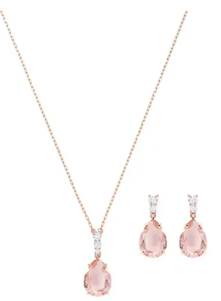 Women's Pink Drop Earrings Necklace Set 
