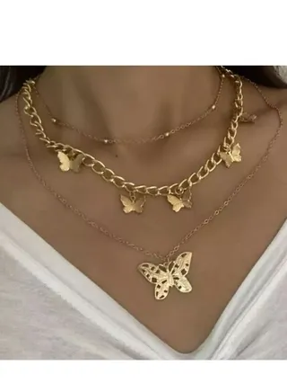 Golden butterfly multi-layered necklace women's vintage clavicle chain pendant necklace 