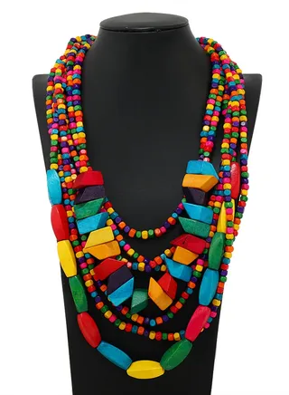 European and American style bohemian geometric color beaded necklace 