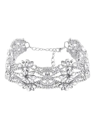 Platinum Plated Stainless Steel Cubic Zirconia Studded Choker 