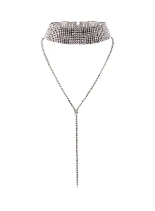 Layered Lariat Stone Studded Choker Necklace 