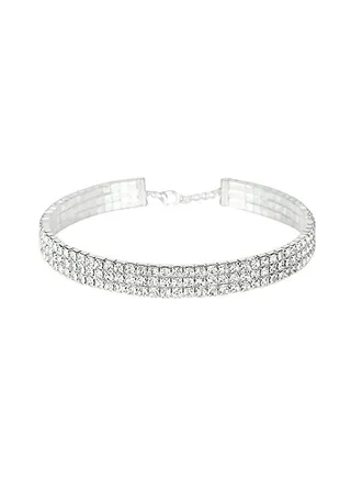 Exquisite Three Row Rhinestone Inlay Blinking Choker Necklace 